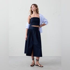 NWT! Banana Republic Preppy Navy Poplin Dropped-Waist Maxi Skirt - Multiple Size